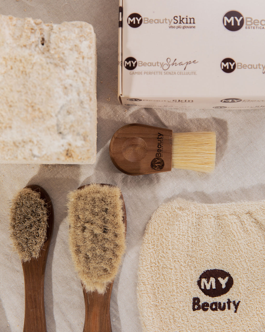 Kit 3 spazzole viso + guanto struccante